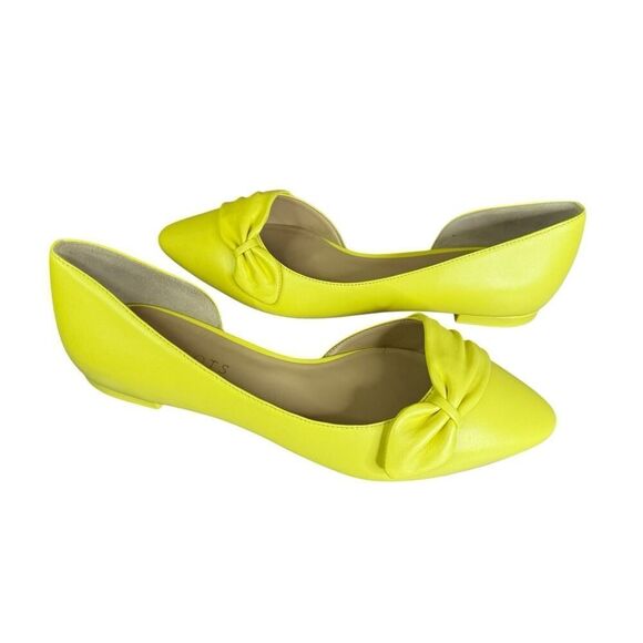 NEW Talbots Yellow Leather Flats Bow Pointed Toe D’Orsay Ballet Shoes 7.5 - Picture 2 of 9